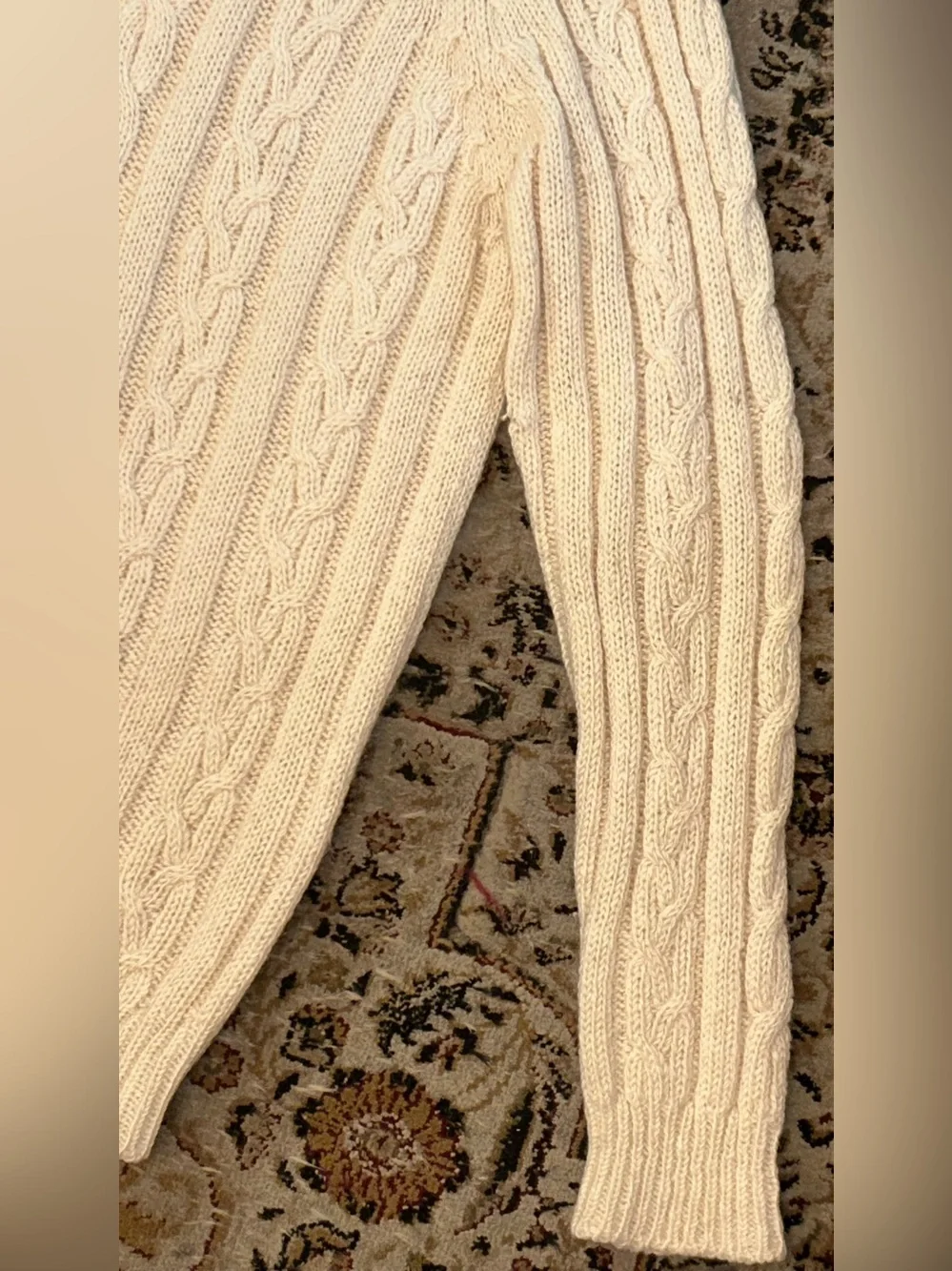 VTG CLONA CableKnit Sweater Men XL Cream Hand Made Pure New Wool Aran IRELAND